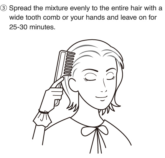 3.Spread the mixture evenly to the entire hair with a wide tooth comb or your hands and leave on for 25-30 minutes.